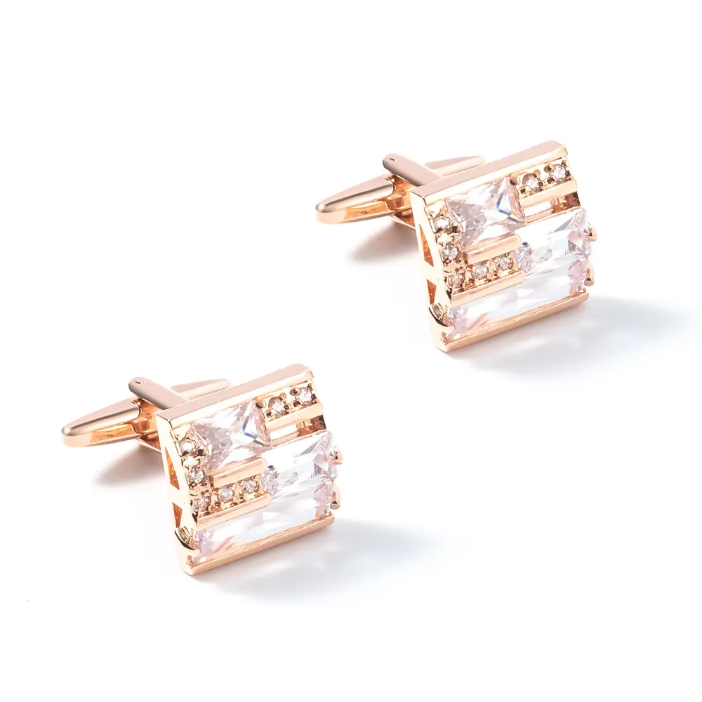 Wholesale China Factory Low Price Luxury Suit Shirt Accessories Crystal Wedding Rose Gold Zircon Cufflinks CS0056-RG Supplier, Exporter