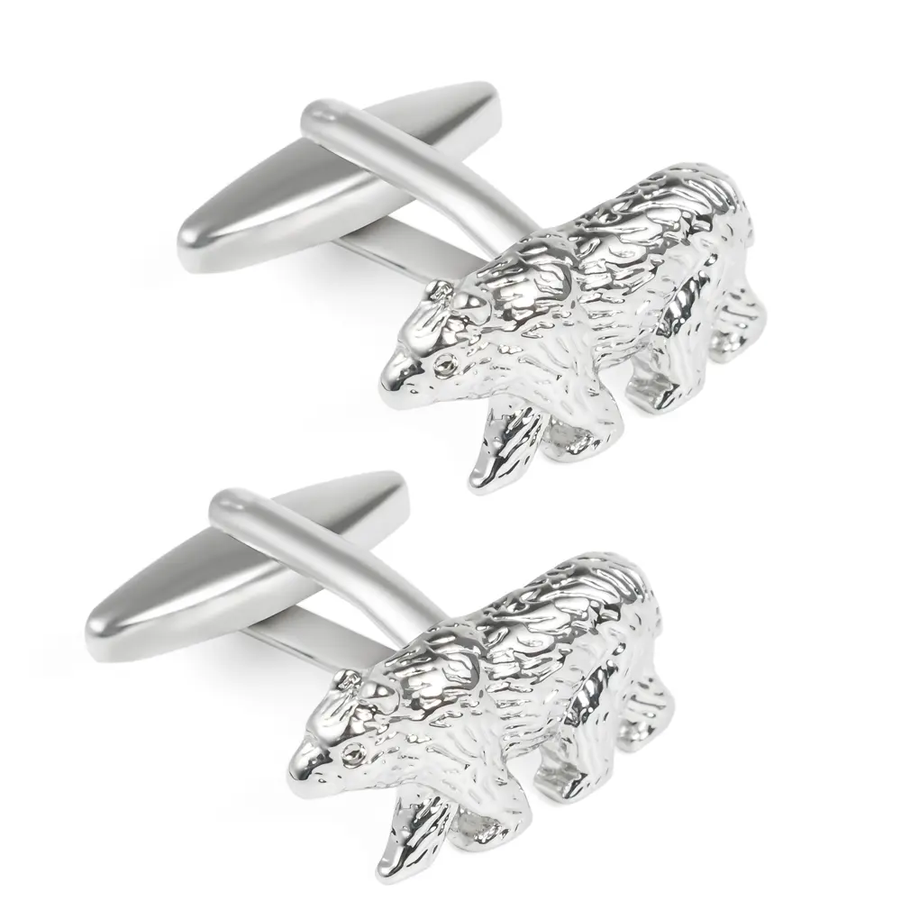 Wholesale Novelty Silver Animal-Themed Engravable Bear Shape Mens Cufflinks CL0037