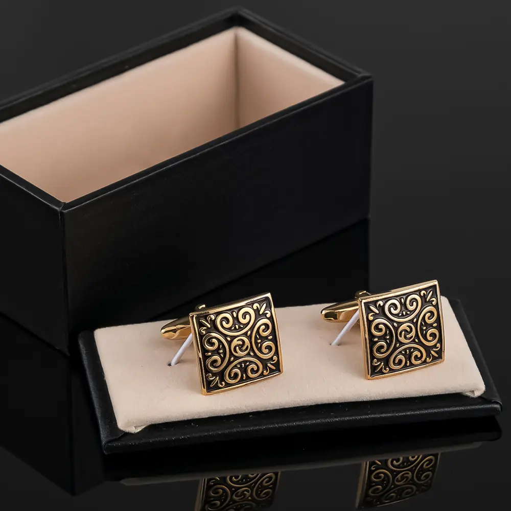 Custom Classics Auspicious Clouds Carved Pattern Cufflinks with Gold Color Plated  High Qualiy CC0237-G Manufacturer, Companies