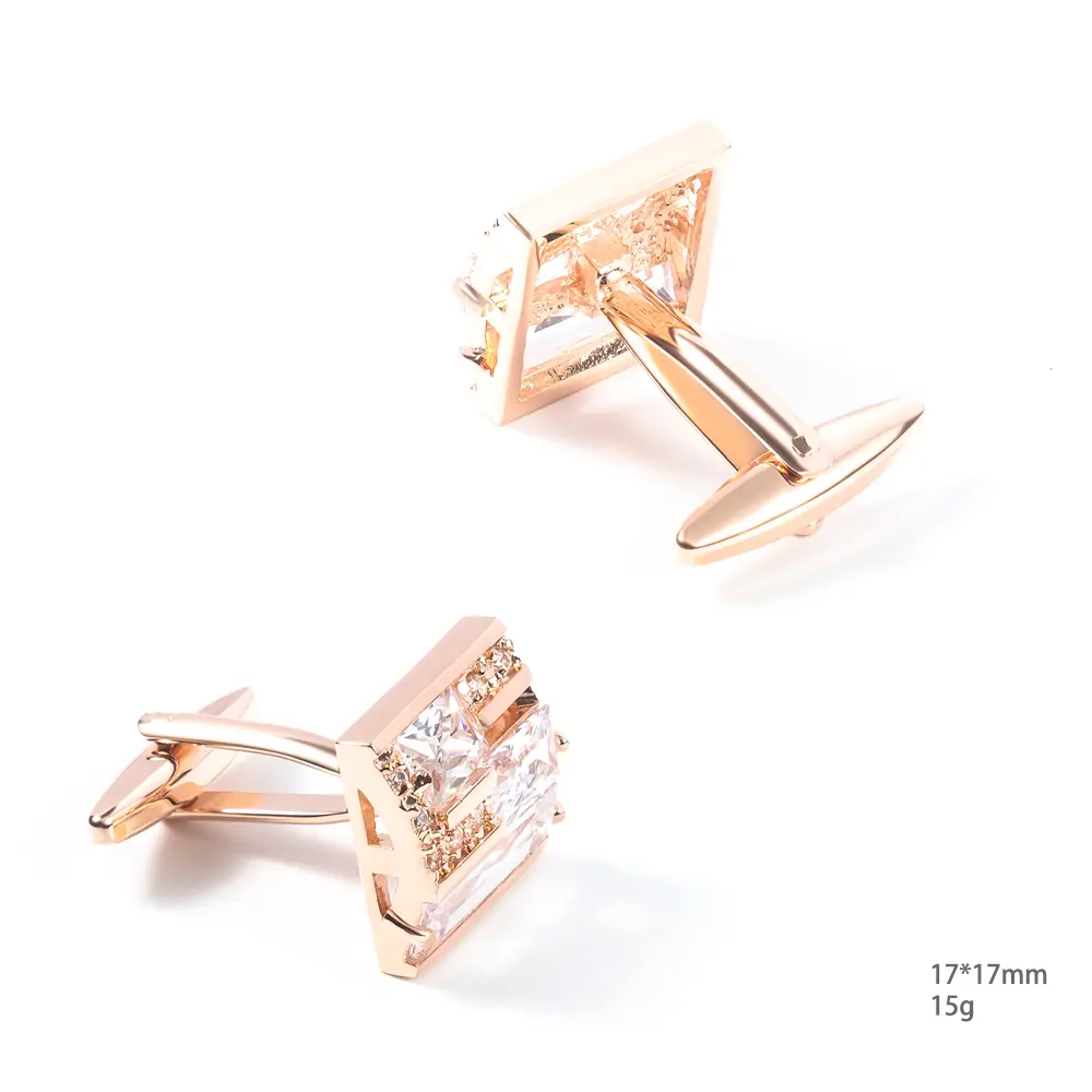 Wholesale China Factory Low Price Luxury Suit Shirt Accessories Crystal Wedding Rose Gold Zircon Cufflinks CS0056-RG Supplier, Exporter