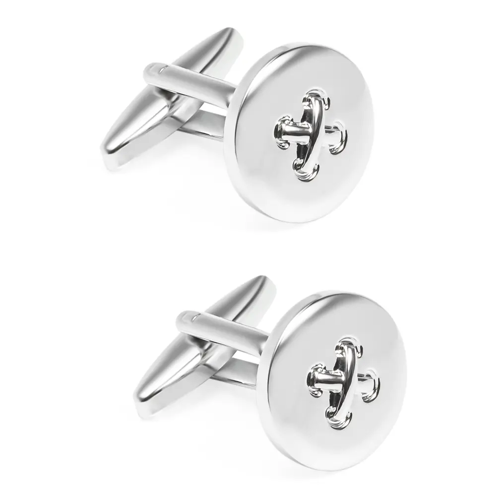 Wholesale Stylish Round Silver Button Men's Metal Suit Shirt Cufflinks CL0016