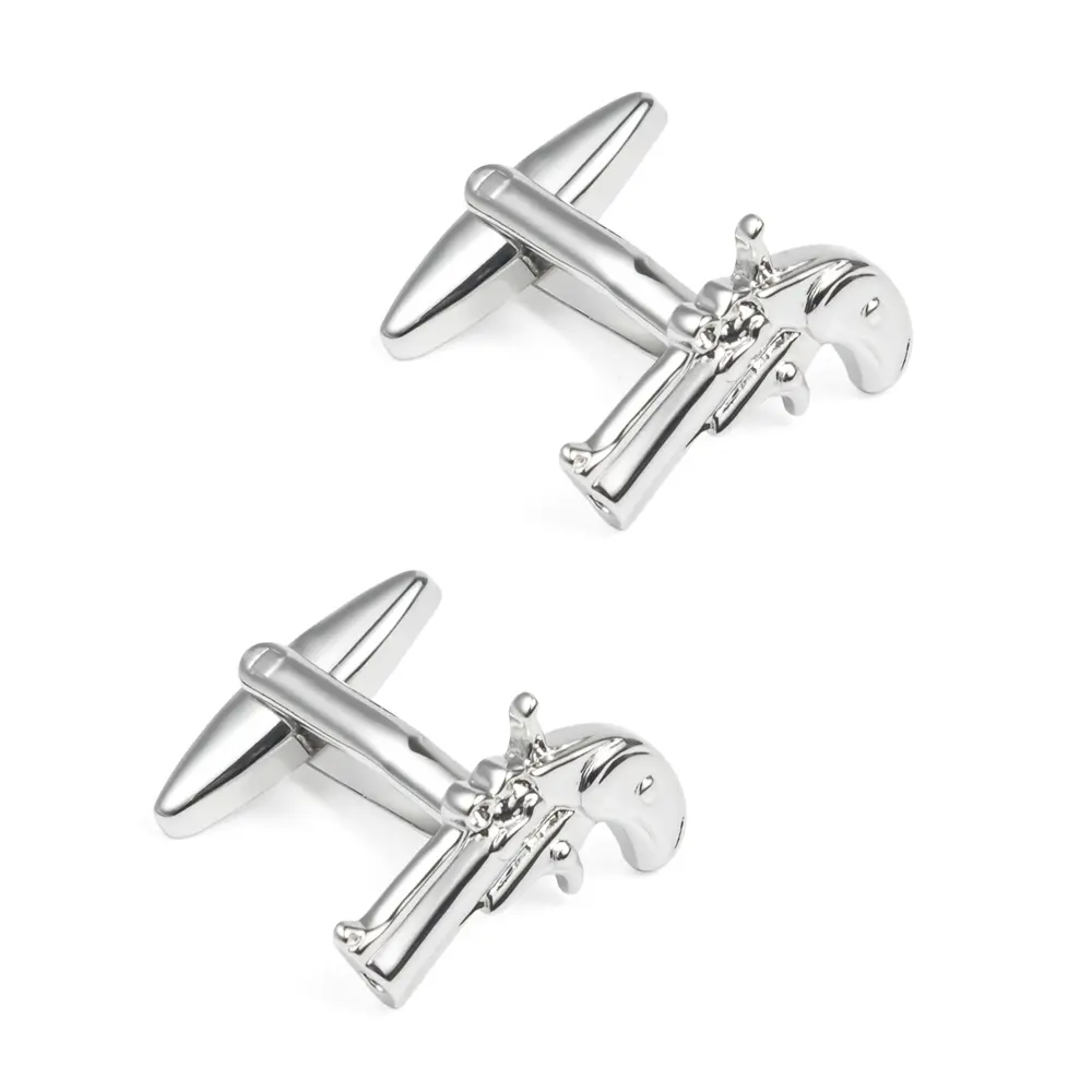 Wholesale Novelty Silver Derringer Pistol Gun Shape Cufflinks Men's Suit Shirt Fashion Accessory CL0034-S