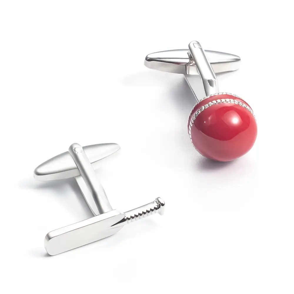 OEM Manufacturer Cufflinks Metal Sport Game Red & Silver Cricket Ball Cufflink Set CC0303 Exporter, Companies