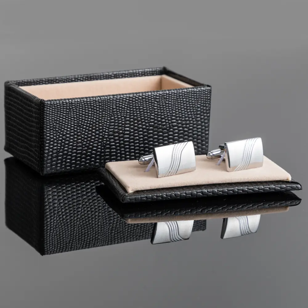 Wholesale Silver Premium Spot Rectangular Wavy Metal French Personalised Men Cufflinks CL-C466