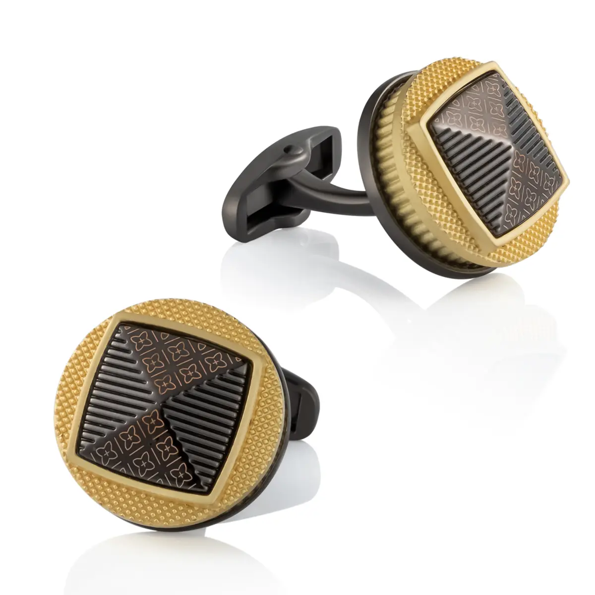 Wholesale Round Shape 3D Pattern Design Black Golden Color Alloy Cufflinks Hiqh Quality Suppliers, Exporter