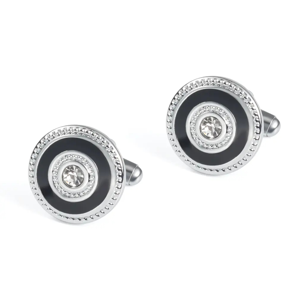 ODM JINJIE New Design French Metal Round Shaped Black/Blue Crystal Cufflinks Button CS0072 Manufacturers, Factories