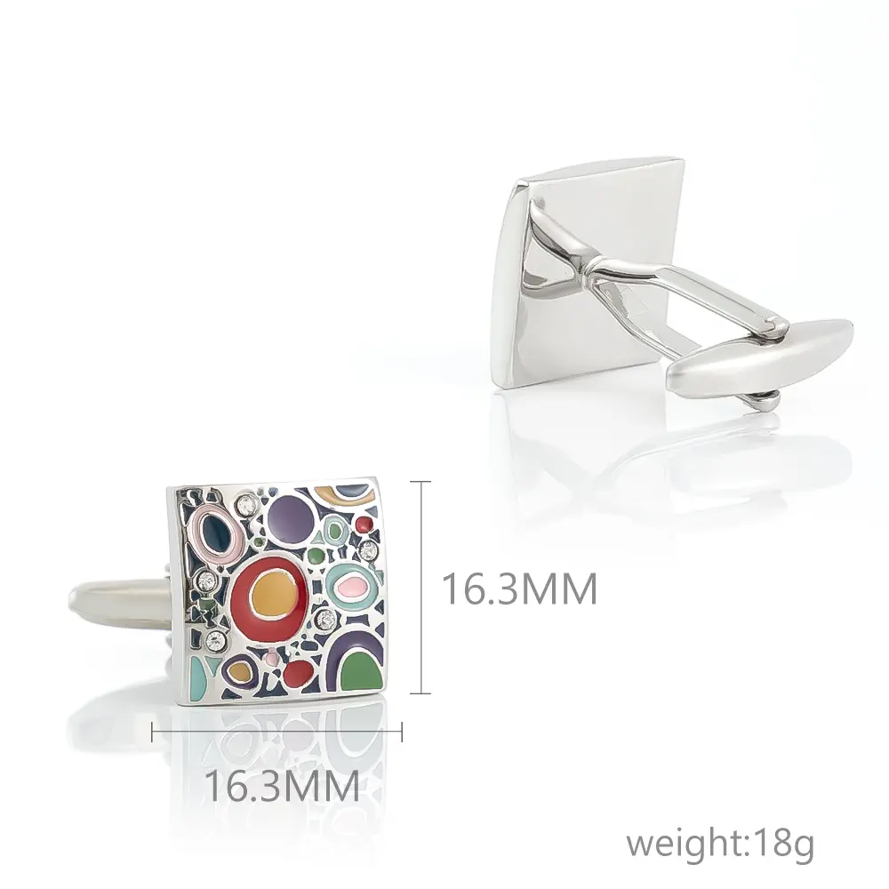 Custom High End Abstract Art Square Shape Colorful Enamel Wedding Cufflink Men Fashion Accessory Gift CC81121 Manufacturer, Companies