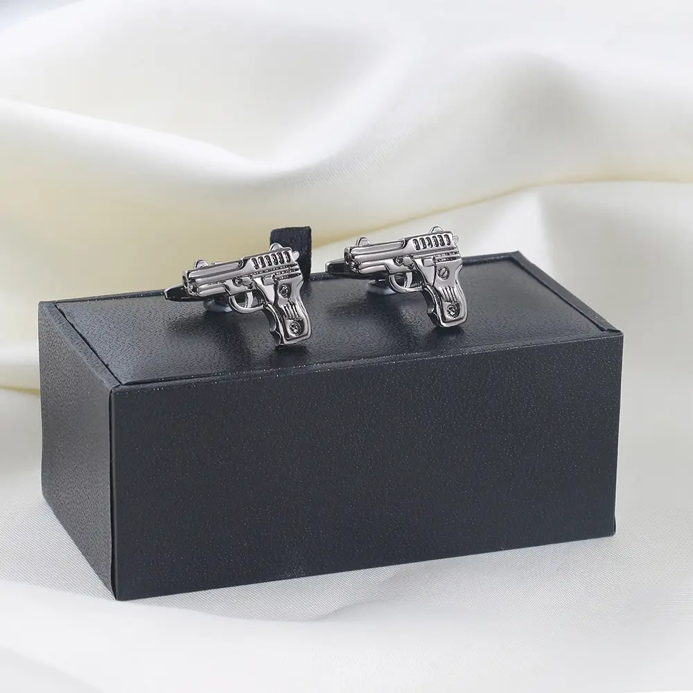 Wholesale Funny High Quality Silver Novelty Gunmetal Pistol Design Cufflinks for Men Shirt CL0039-Gunmetal Suppliers, Factory