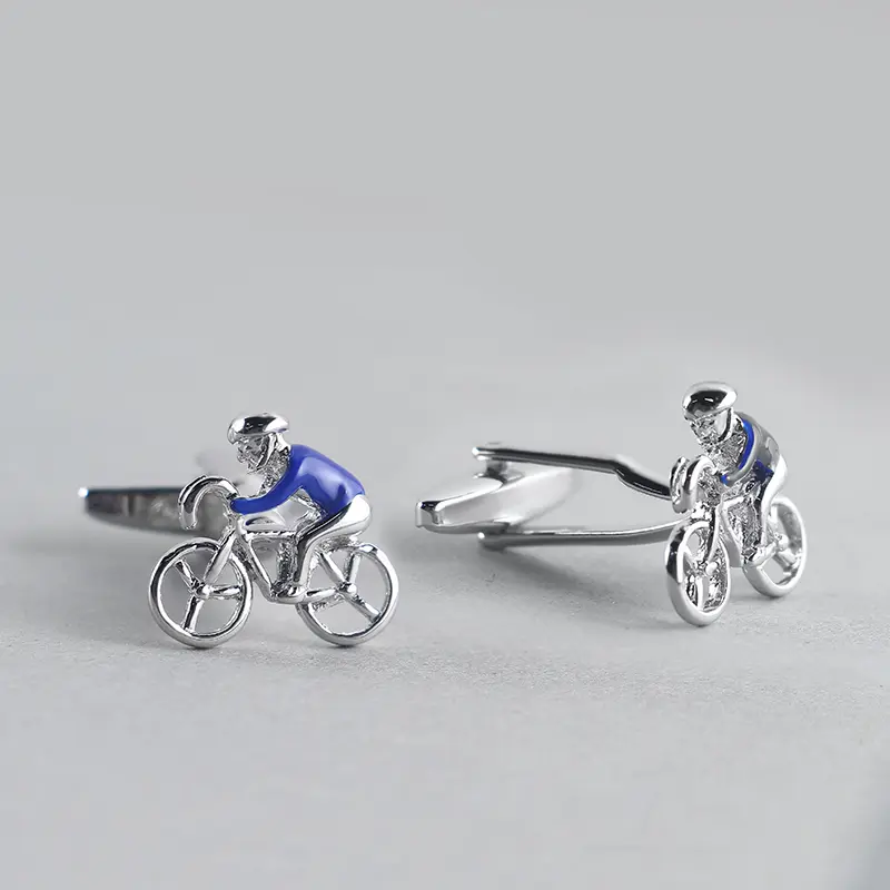 Custom Factory Wholesale High Quality Brass Blue & Silver Enamel Cycling Man Cufflinks CC0306-Blue Exporters, Companies