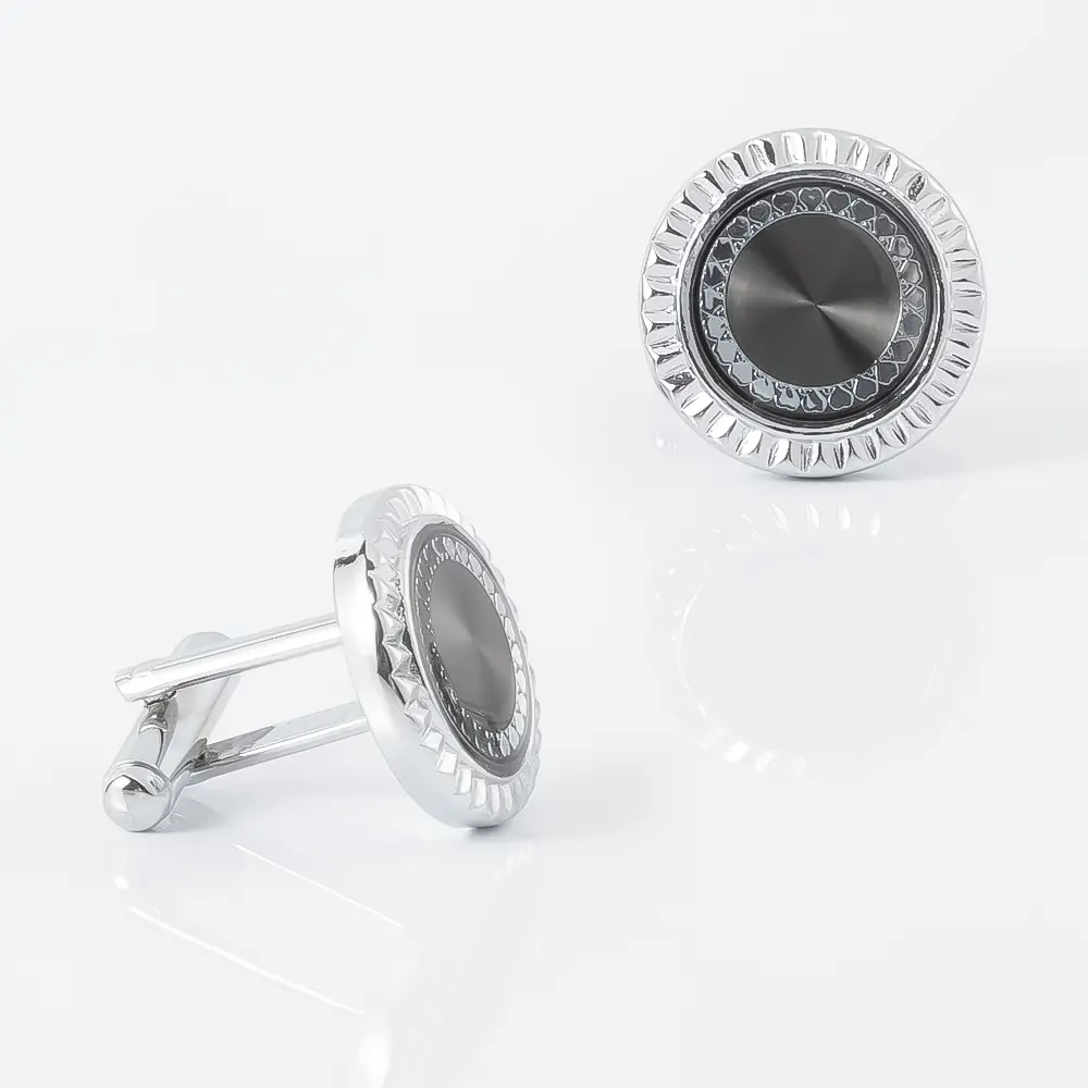 Custom Low MOQ Cheap Silver Color Engrave Sunflower Pattern Round Customized Cufflinks CA9004 Manufacturer, Supplier