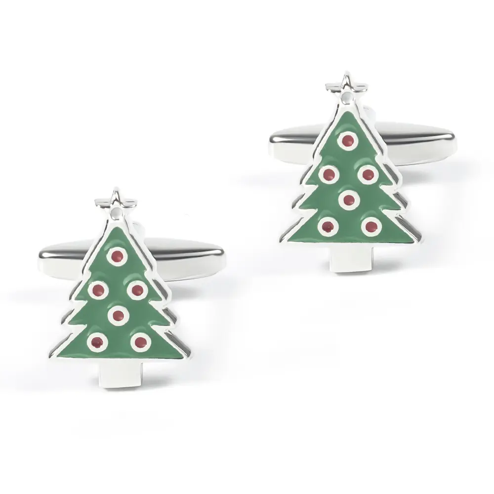 Wholesale Custom Silver Color Men Cufflinks Green Christmas Tree Men Gifts CC0027