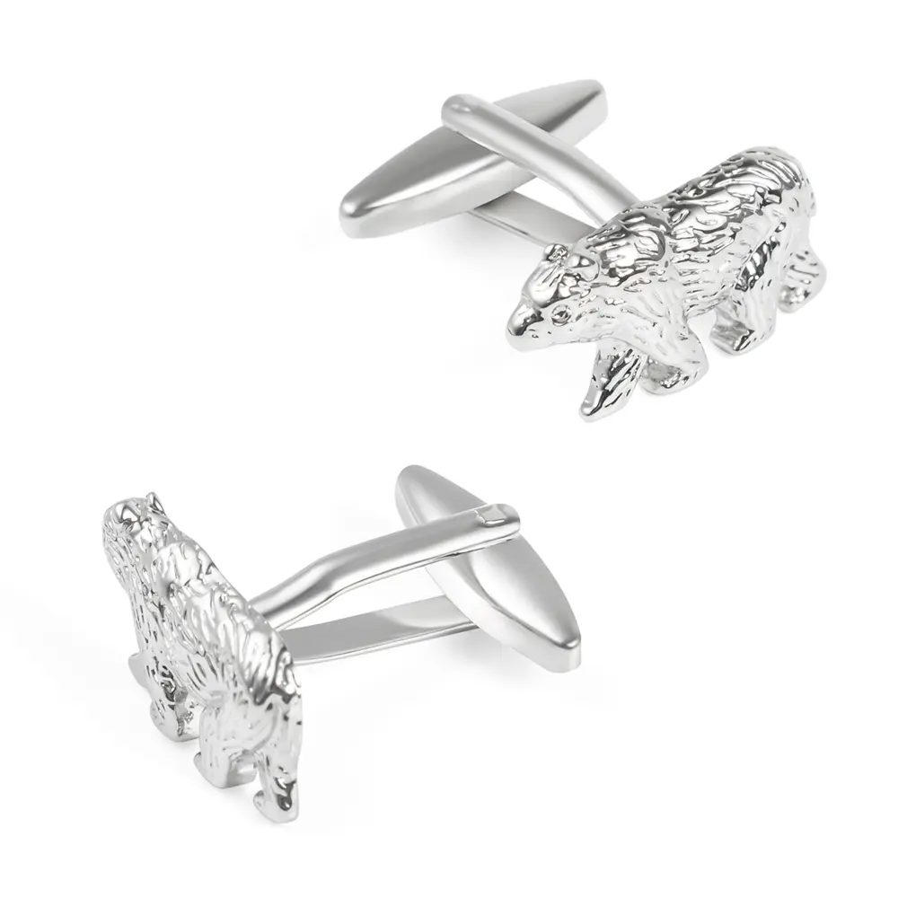 Wholesale Novelty Silver Animal-Themed Engravable Bear Shape Mens Cufflinks CL0037