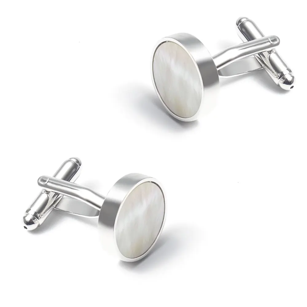 OEM Wedding Best Man Round Cufflinks Luxury Silver Mother of Pearl Formal Cufflink Set Suppliers, Exporter