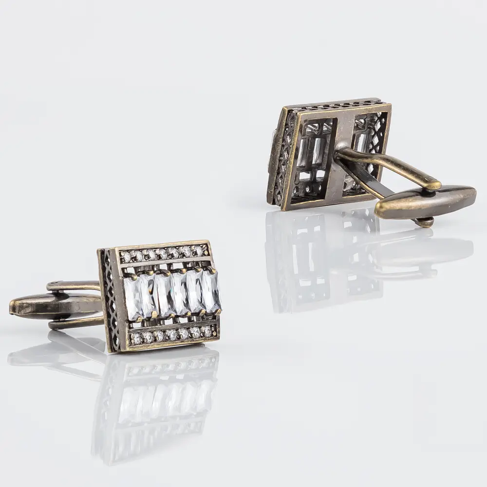 Wholesale Men Business Luxury Bronze Square Hollow White Zircon Rhinestone French Cufflinks CS8293 Factories, Exporters