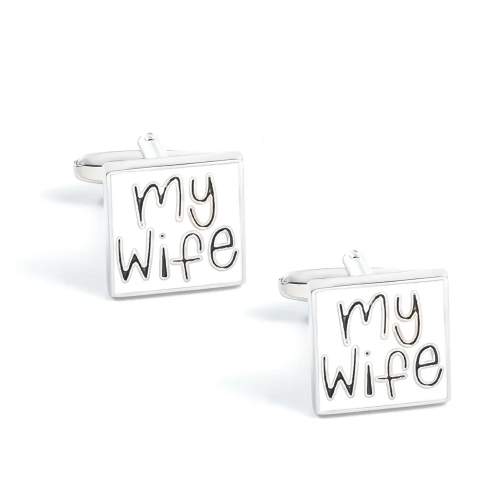 ODM Luxury Custom Copper Stylish I Love My Wife Enamel Cufflinks Wedding Anniversary Valentine's Day Men Gifts CC0112 Factory, Exporters