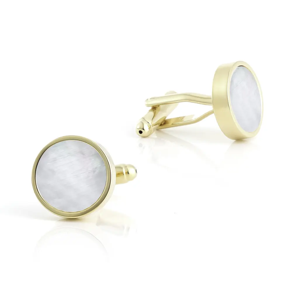 OEM 18k Gold Plated White Mother of Pearl Cufflinks  for Men Shirt Round Shape Exporters, Company