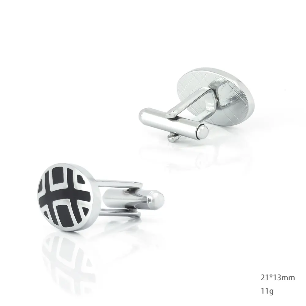 Wholesale Hot Sale Men's French Business Shirt Cufflinks Silver & Balck Enamel Oval Shape Cufflink CC-Q166 Factories, Exporter
