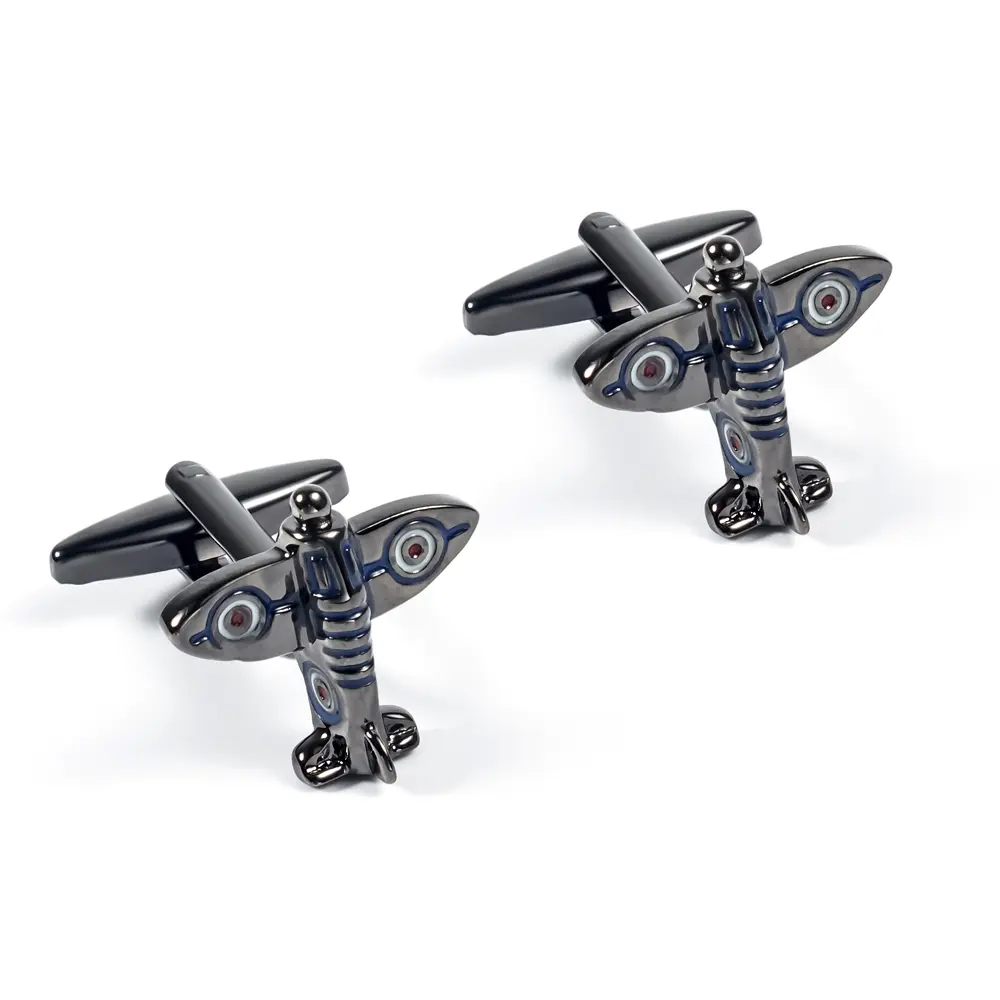 ODM Factory Low Price Gunmetal Color Spitfire Airplane Design Cufflinks Gift For Mens CC0035 Factory, Companies
