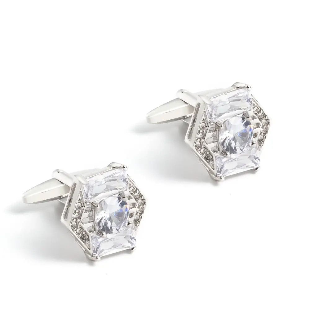 Wholesale Delicate Silver Plated Jewelry White Crystal Cubic Zirconia Cufflinks Factory Wholesale CS0041-S Supplier, Suppliers