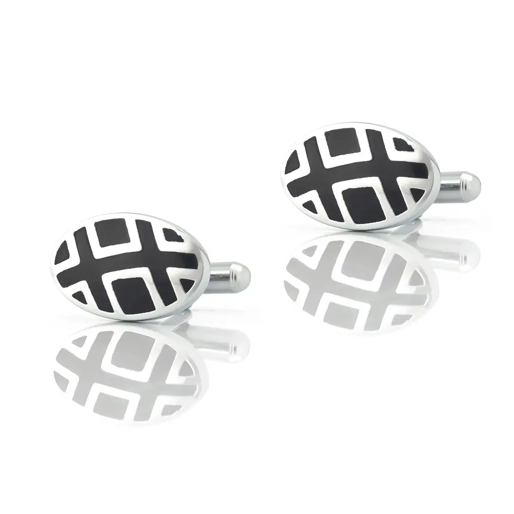 Wholesale Hot Sale Men's French Business Shirt Cufflinks Silver & Balck Enamel Oval Shape Cufflink CC-Q166 Factories, Exporter