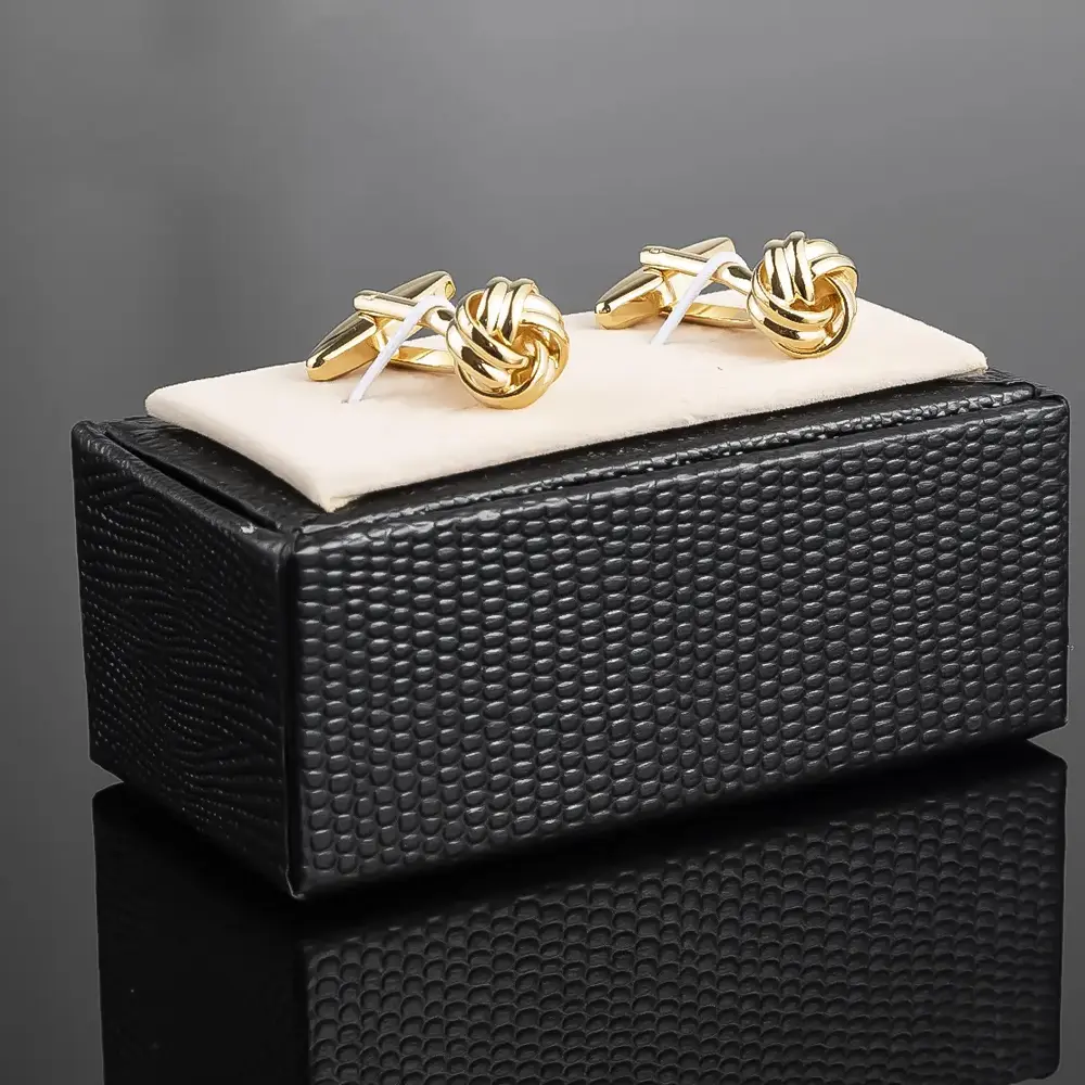 Custom Classic Fashion Promotional Metal Brass Mens Knot Cufflinks Golden Color Manufacturers, Factory
