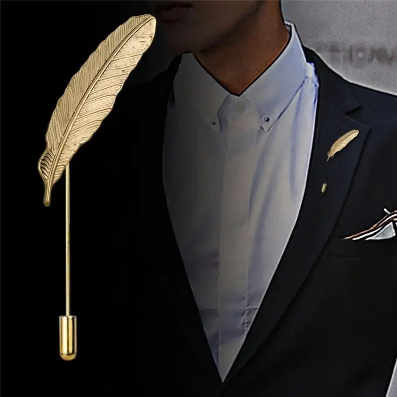 Wholesale Men Metal Brooch Pin Vintage Feather Leaf Lapel Stick Brooch Pin Suppliers, Exporters