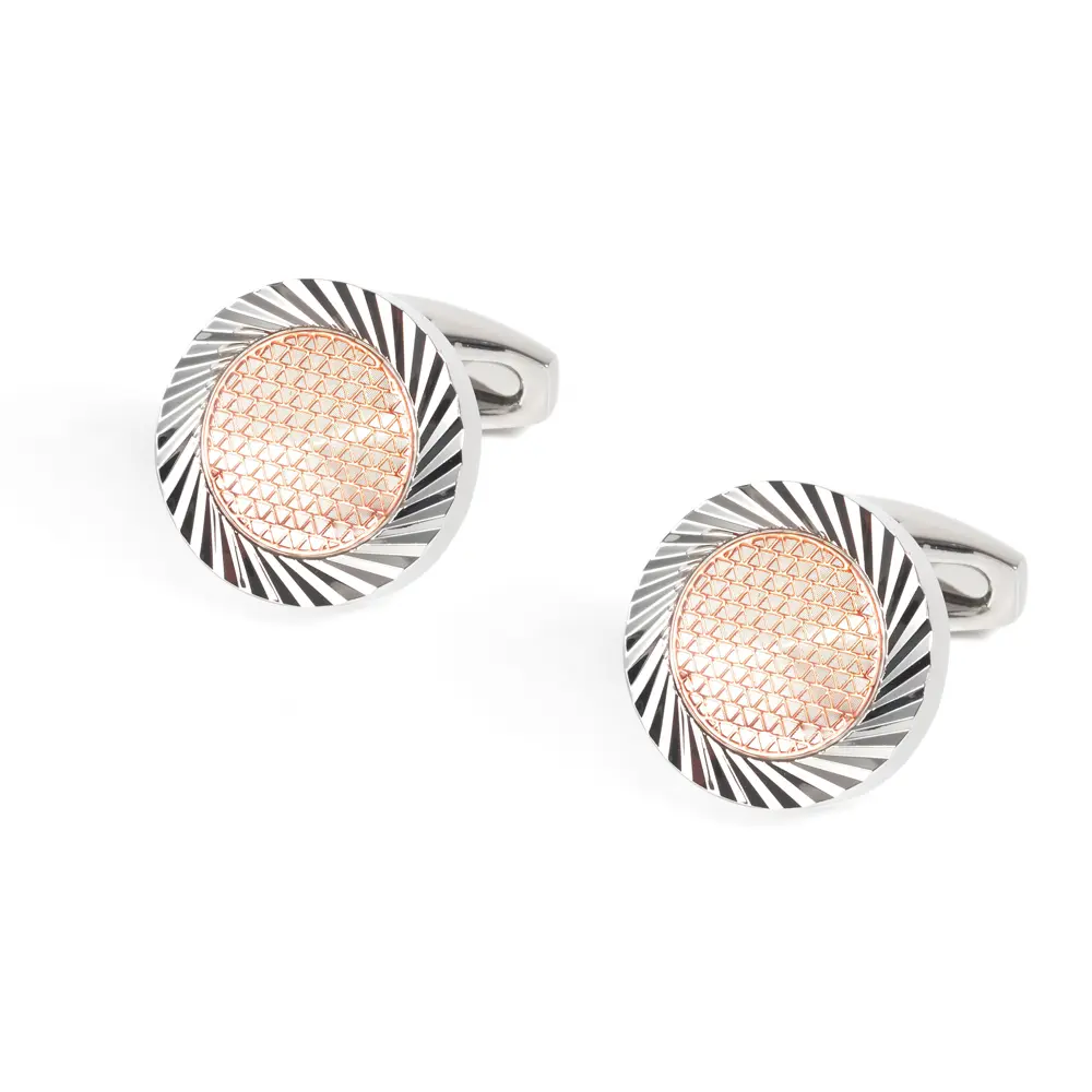 Custom High Quality French Personalized Round Metallic Rose Golden & Silver Men's Cufflinks CLW0075 Manufacturers, Supplier