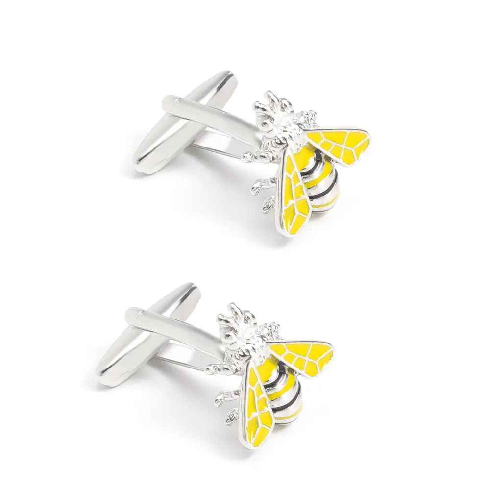 Wholesale Custom Silver Color Yellow Bumble Bee Cufflinks Copper Metal Cufflinks CC0024Y