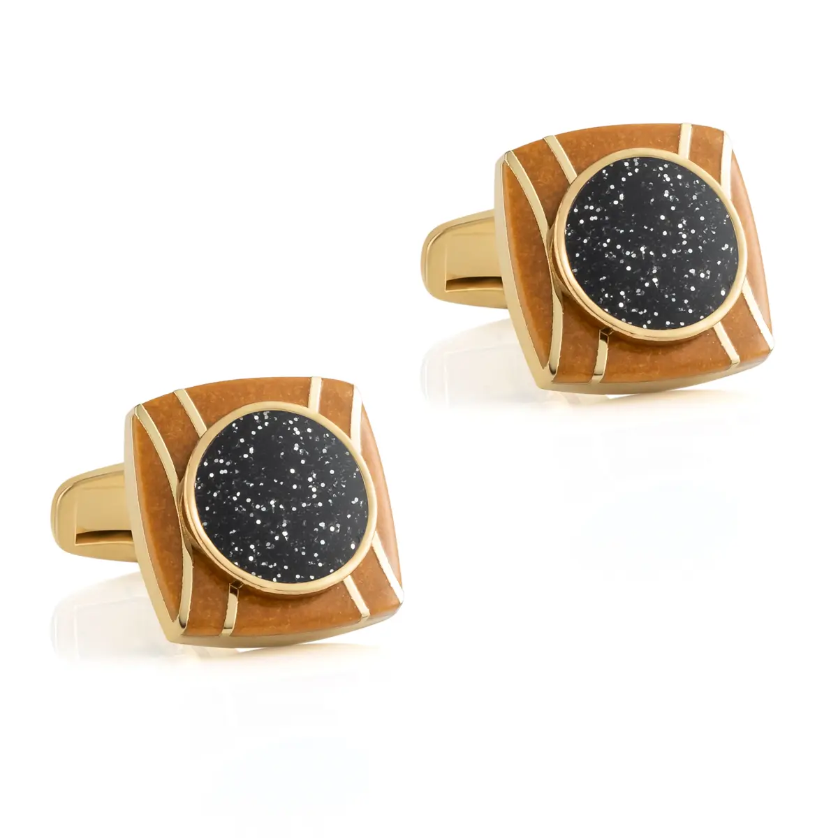 Wholesale Vintage Sqaure Enamel Striped with Black Glitter Stone Cufflinks for Mens Suits Manufacturers, Factories