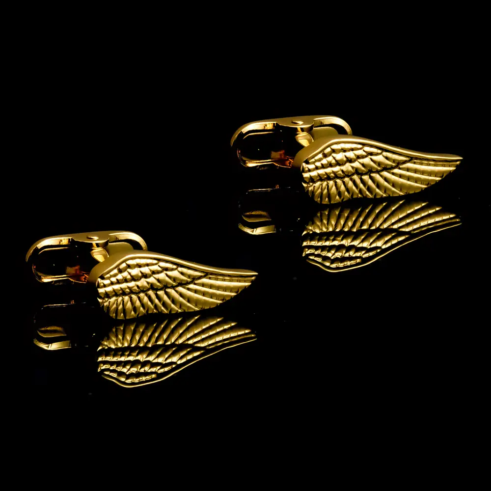 Custom Luxury Fashion Gold Plated Angel Wings Men Cufflinks Gift For Suit Shirt Party CL0201-G Factory, Company