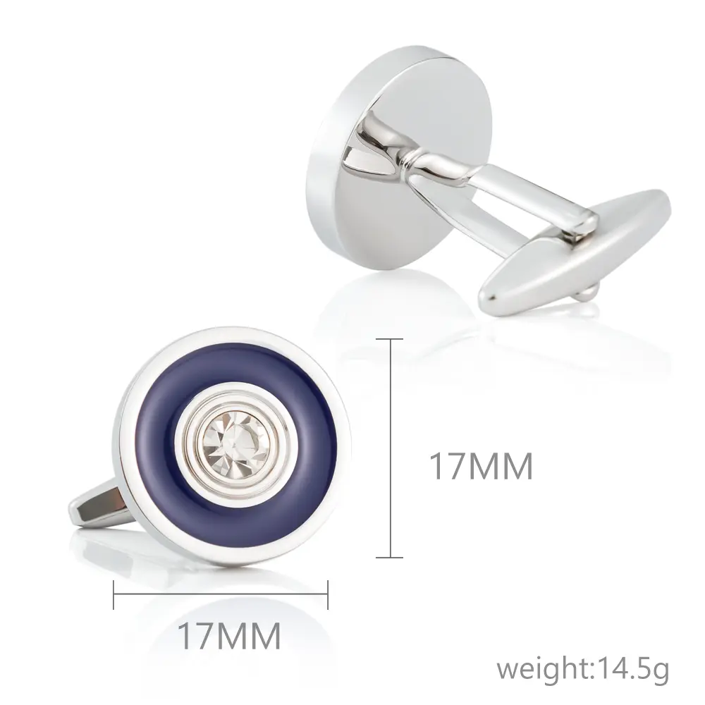 OEM Fashion Round Silver Plated Blue Enamel Round Cufflinks Crystal Mens Cufflinks Wholesale CS0099 Exporters, Companies