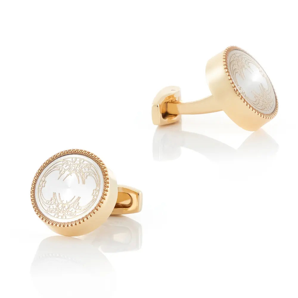OEM Men Vintage Enamel Circle Golden White Color Cufflinks for Men Tuxedo Shirt Supplier, Factories
