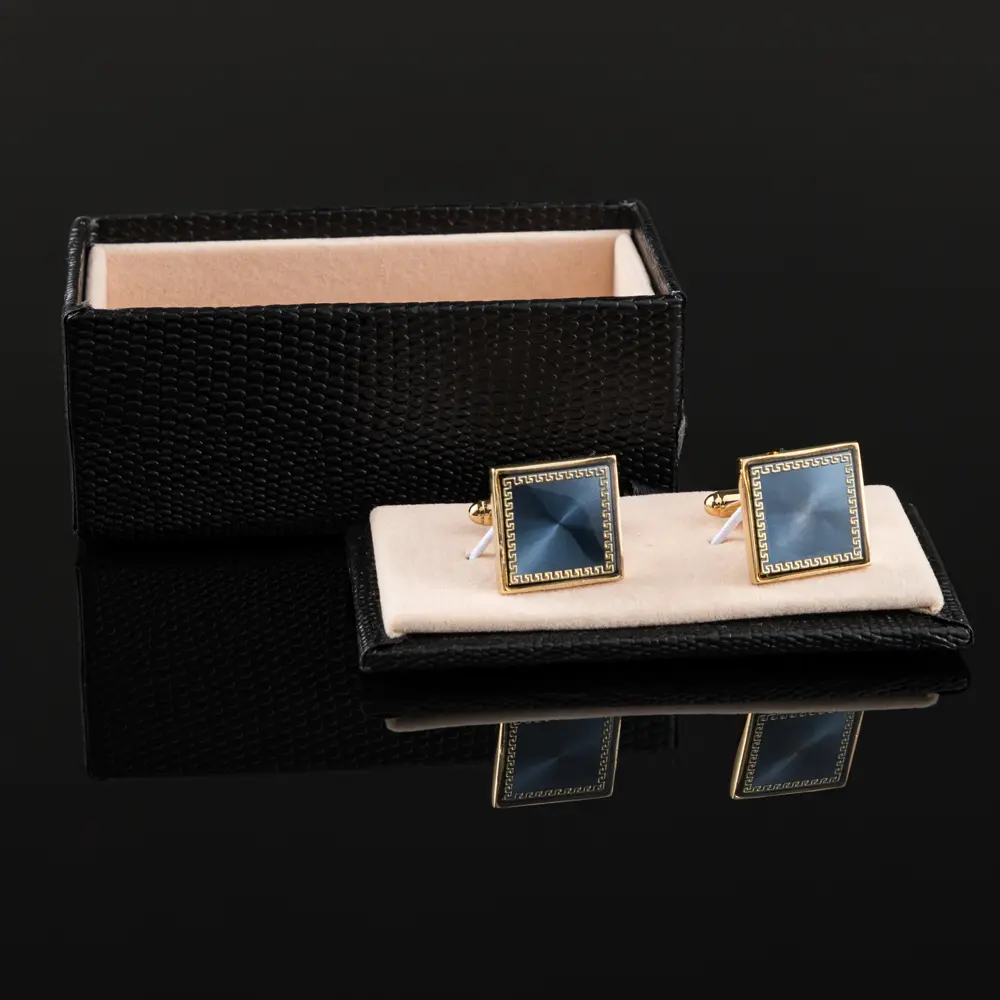 OEM Factory New Golden Plated Blue Pattern Square Metal Men Cufflinks For Men Suit Supplier, Exporter