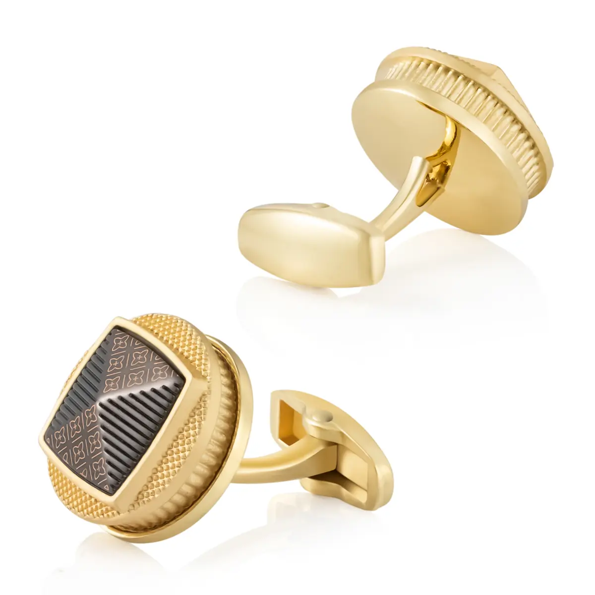 Wholesale Round Shape 3D Pattern Design Black Golden Color Alloy Cufflinks Hiqh Quality Suppliers, Exporter