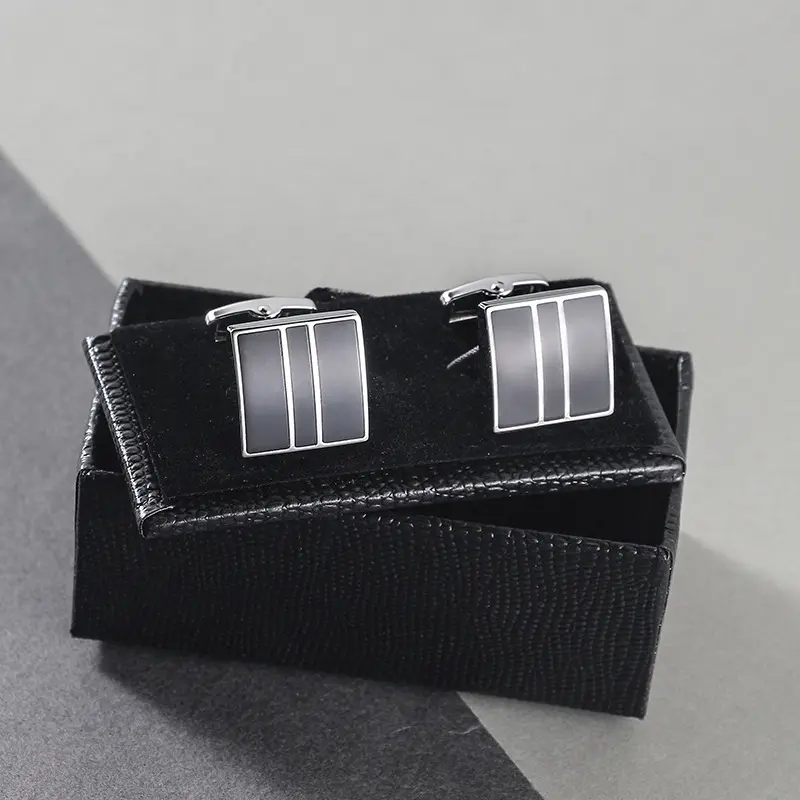 OEM Simple Design Soft Enamel Black Square Alloy Cufflink for Men Shirt Wholesale Low Price CCW0085 Factory, Company