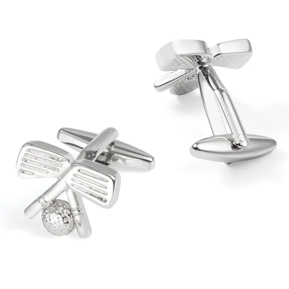 Custom Factory Hot Selling Metal Silver Plated Golf Clubs with Golf Ball Cufflinks CL0017 Factories, Exporters