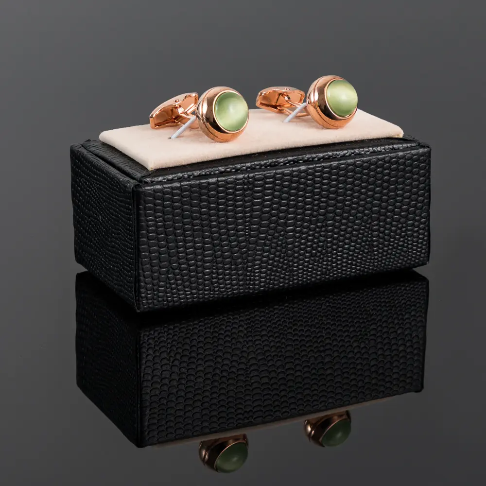 Wholesale Green Cora Crystal Stone Cufflinks Elegance Designer Men Cuff Links Rose Golden Plated Manufacturers, Factories