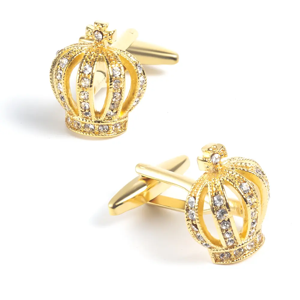 ODM Hot Selling Men's Gold Plated Crystal Crown Jewels Elegant Personalized Cuff Links CS0003 Manufacturer, Factory