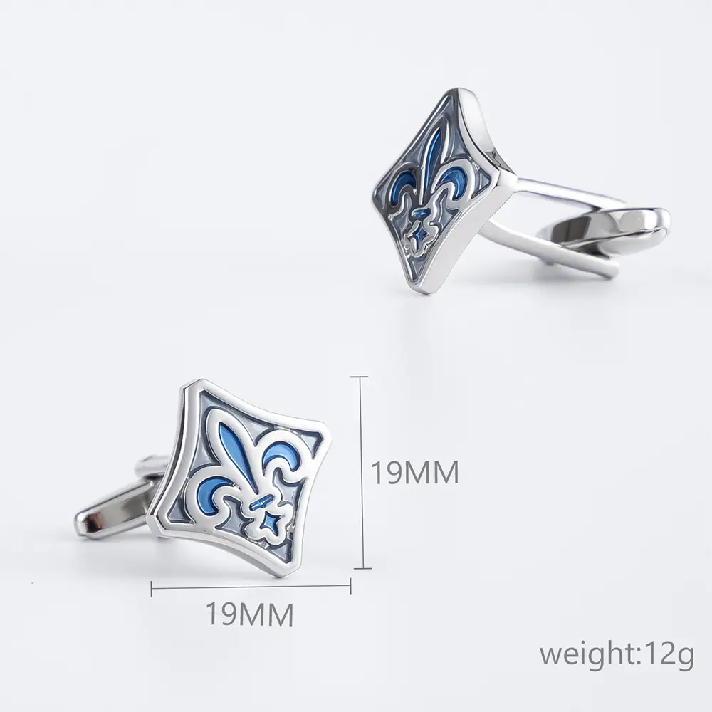 Wholesale Factory Hot Selling French Copper Material Blue fleur-de-lis Enamel Cuff Button for Amazon Retailers CC0022 Factory, Exporter