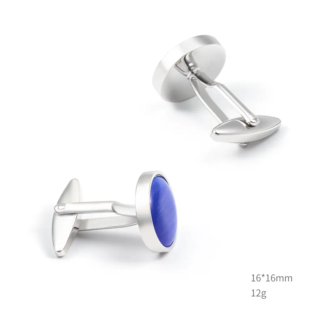 Wholesale Premium Quality Custom Round French Blue Onyx Gemstone Cufflinks CS0094