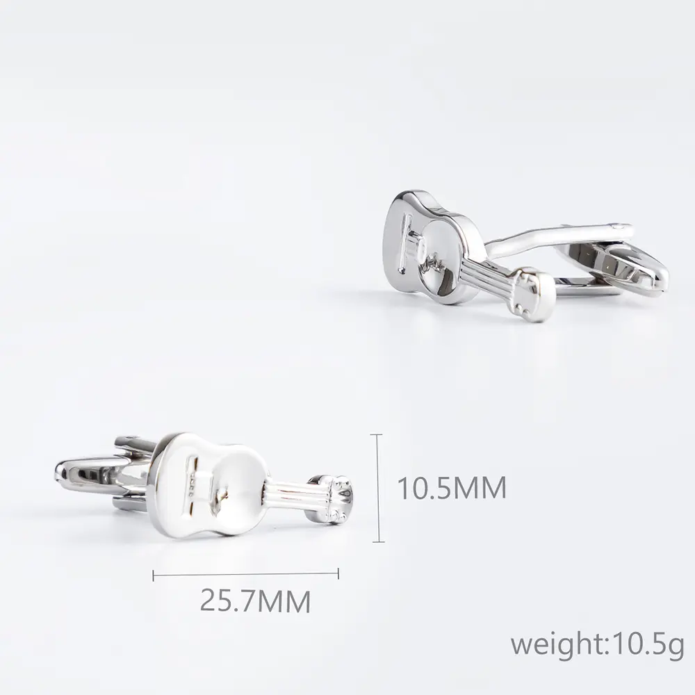 OEM Mens Fashion Copper Wedding Novelty Ukulele Design Silver Color Cuff links for Men Shirt CL0026 Exporter, Company