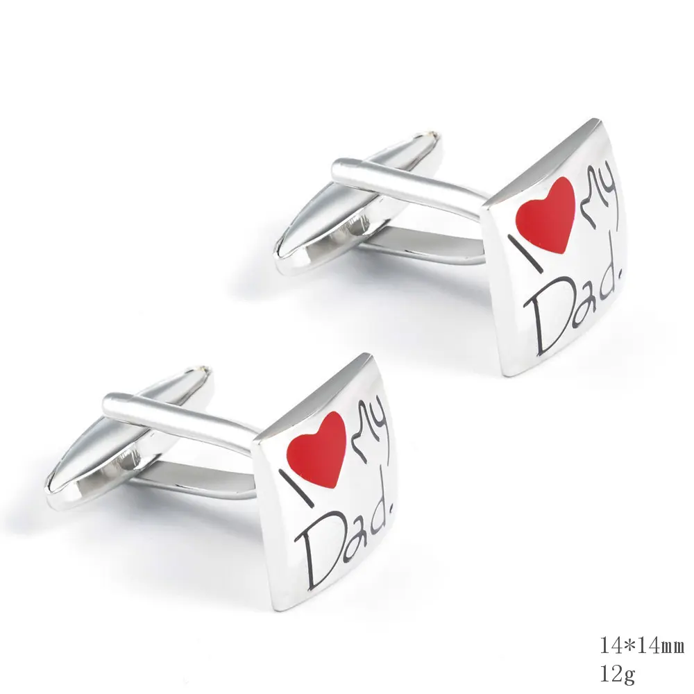 ODM Best Selling Enamel Silver I Love My Dad Red Heart Cufflinks Gift for Daddy Father's Day CC0006 Supplier, Companies