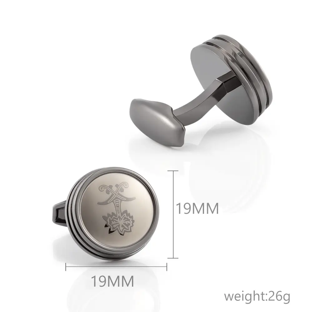 Custom JINJIE Arabia Hot Selling Palm Tree Pattern Design Round Black Metal Cuff Links CLW6001-B Exporter, Companies