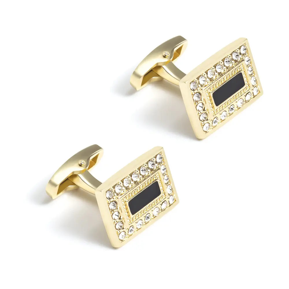 OEM Square Black Onyx Cufflinks Low Price Gold Plated Rhinestone Cufflinks Men Shirt Fashion Accessory CSW0037 Exporter, Exporters
