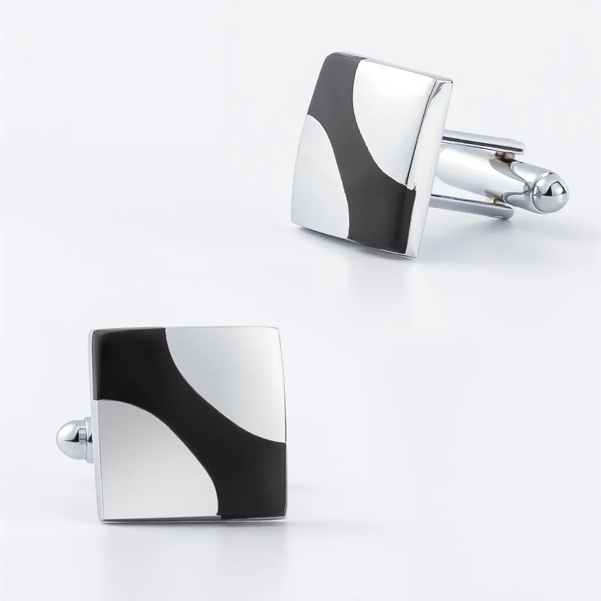Wholesale China Factory Low Price Silver & Black Enamel Cufflinks Men Stylish Shirt Buttons Wholesale CC-Q115 Manufacturers, Exporters