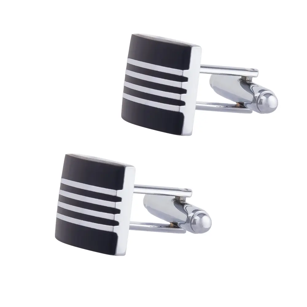 Wholesale Cufflinks Supplier Stripe Enamel and Onyx White Copper-Plated Brass Cufflinks Wholesale CC-Q100 Manufacturer, Factory