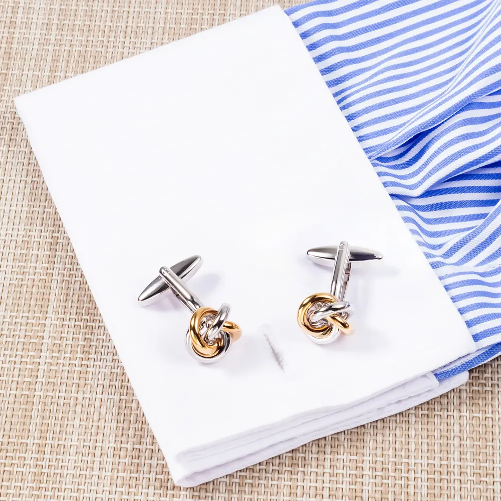 ODM Fashion Knot Design Cufflink Silver & Golden Color Metal France Classical Mens Cufflinks Wholesale Manufacturers, Company