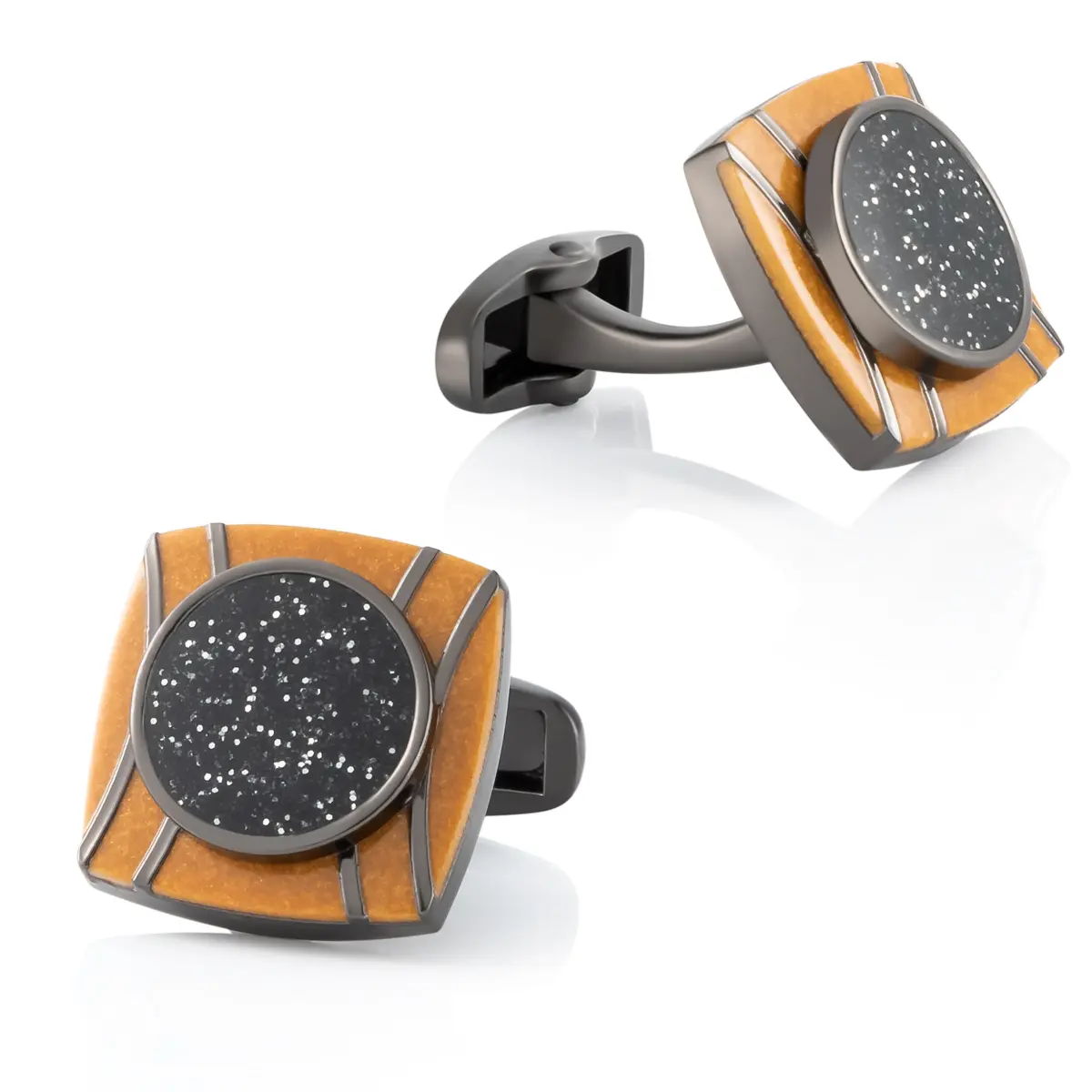Wholesale Vintage Sqaure Enamel Striped with Black Glitter Stone Cufflinks for Mens Suits Manufacturers, Factories