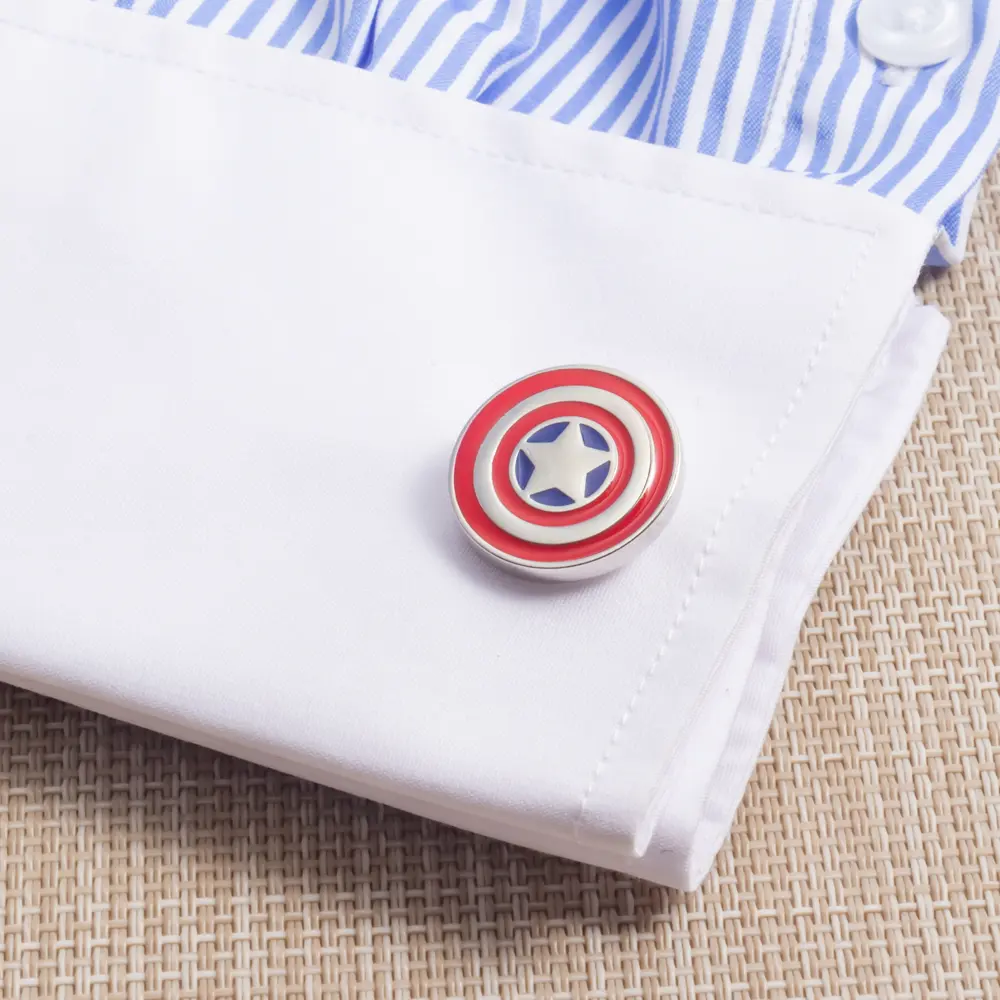 Wholesale Metal Enamel Logo Captain America Shield Shape Cufflinks Accessories for Men CC0278
