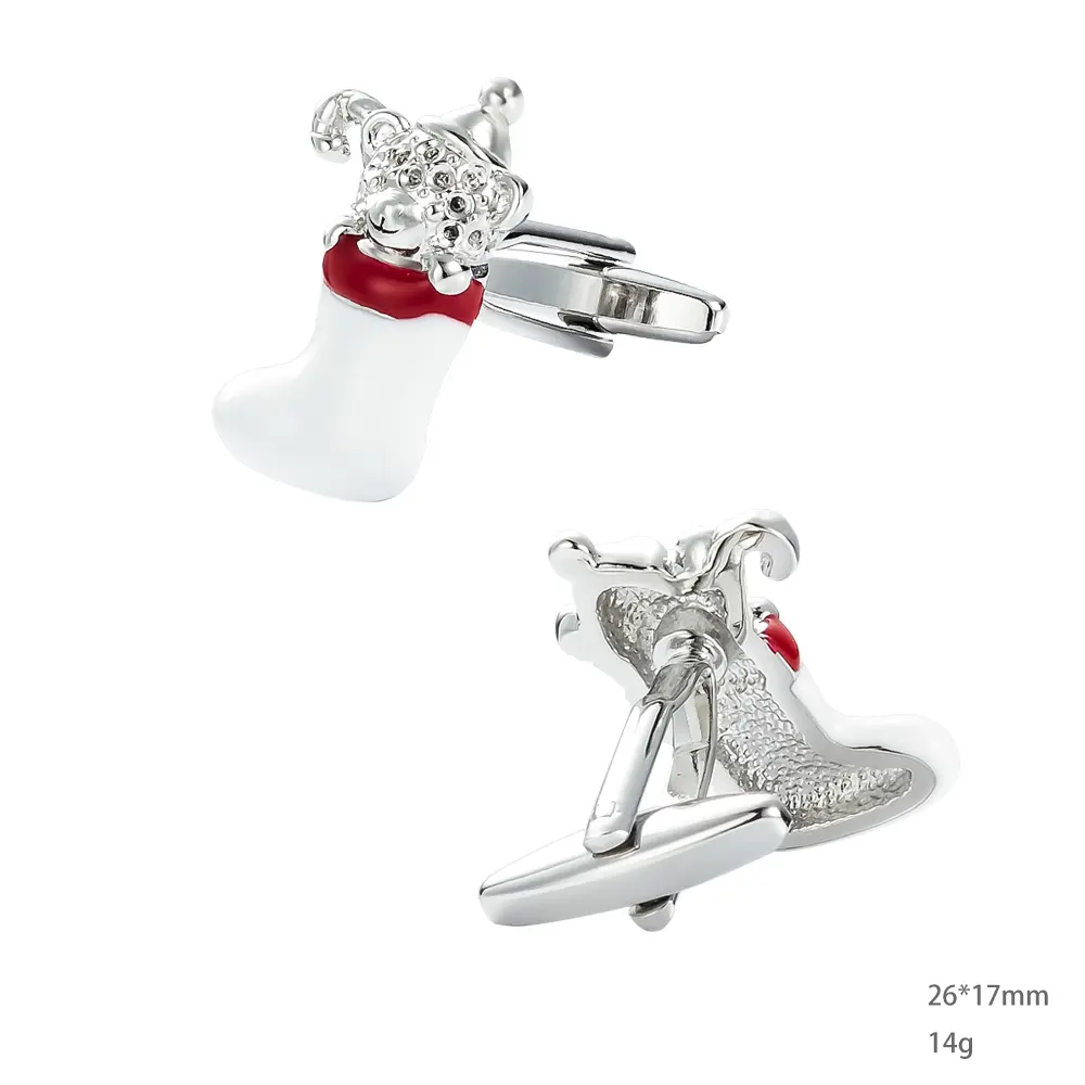 Wholesale Cheap Silve Plated Diamond Bear Christmas Sock Cufflinks For Men Gifts CC0196